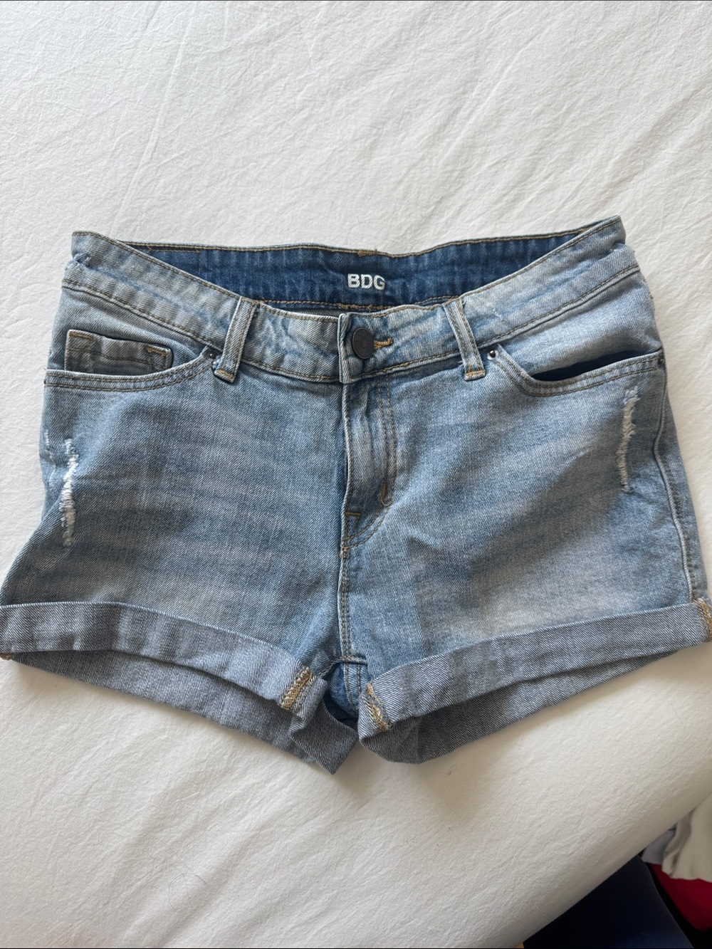 BDG Light Wash Denim Rolled-Hem Shorts